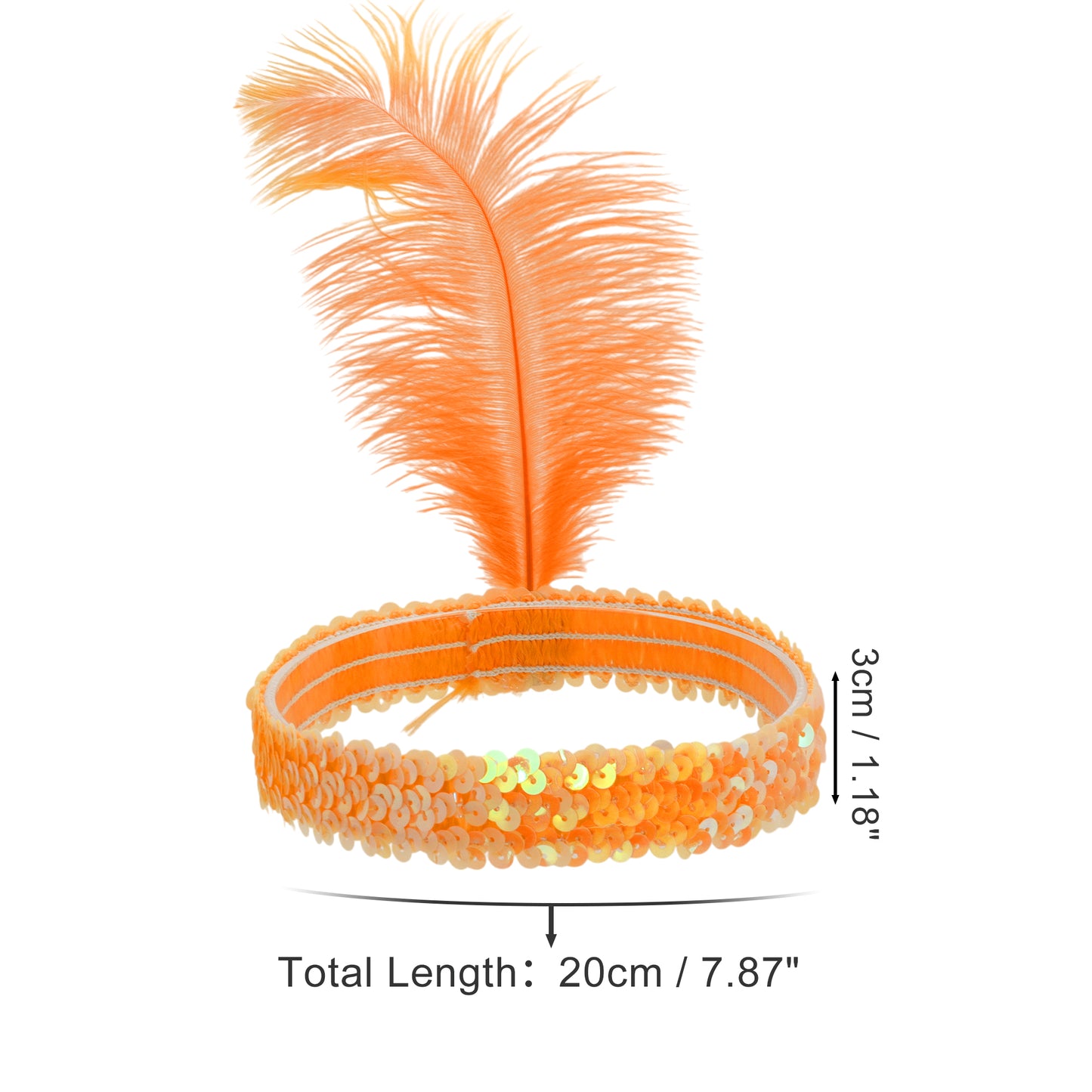 Diademas de lentejuelas con diamantes de imitación y plumas para mujer, color naranja, 1 unidad
