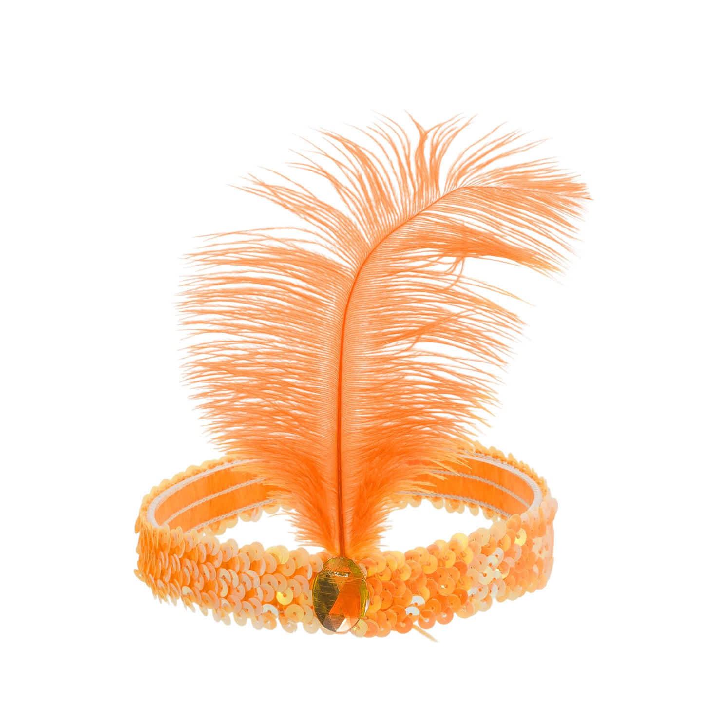Diademas de lentejuelas con diamantes de imitación y plumas para mujer, color naranja, 1 unidad