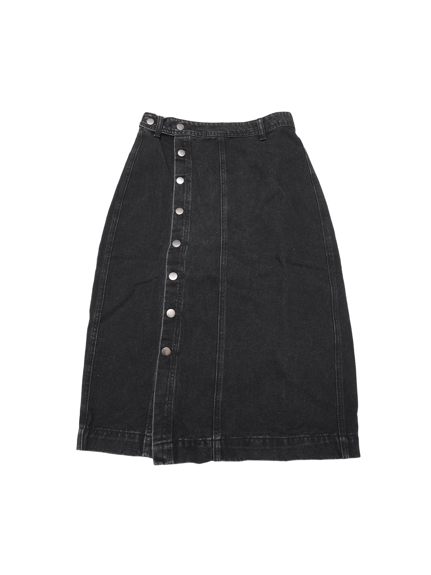 Women High Waisted Button Up Casual Slit Denim Midi Skirt
