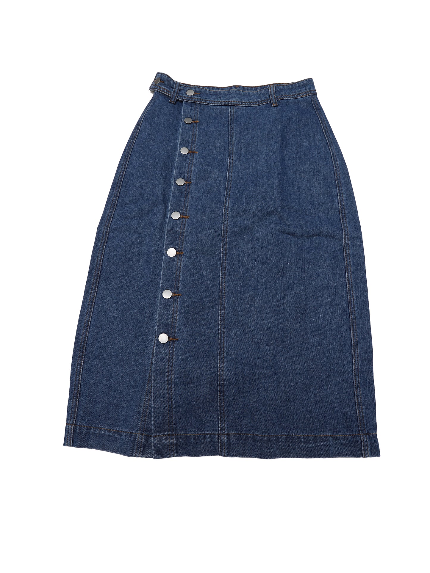 Women High Waisted Button Up Casual Slit Denim Midi Skirt