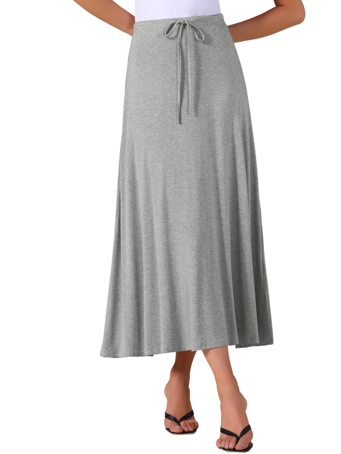 Falda larga informal de corte A con cintura elástica y cordón ajustable para mujer