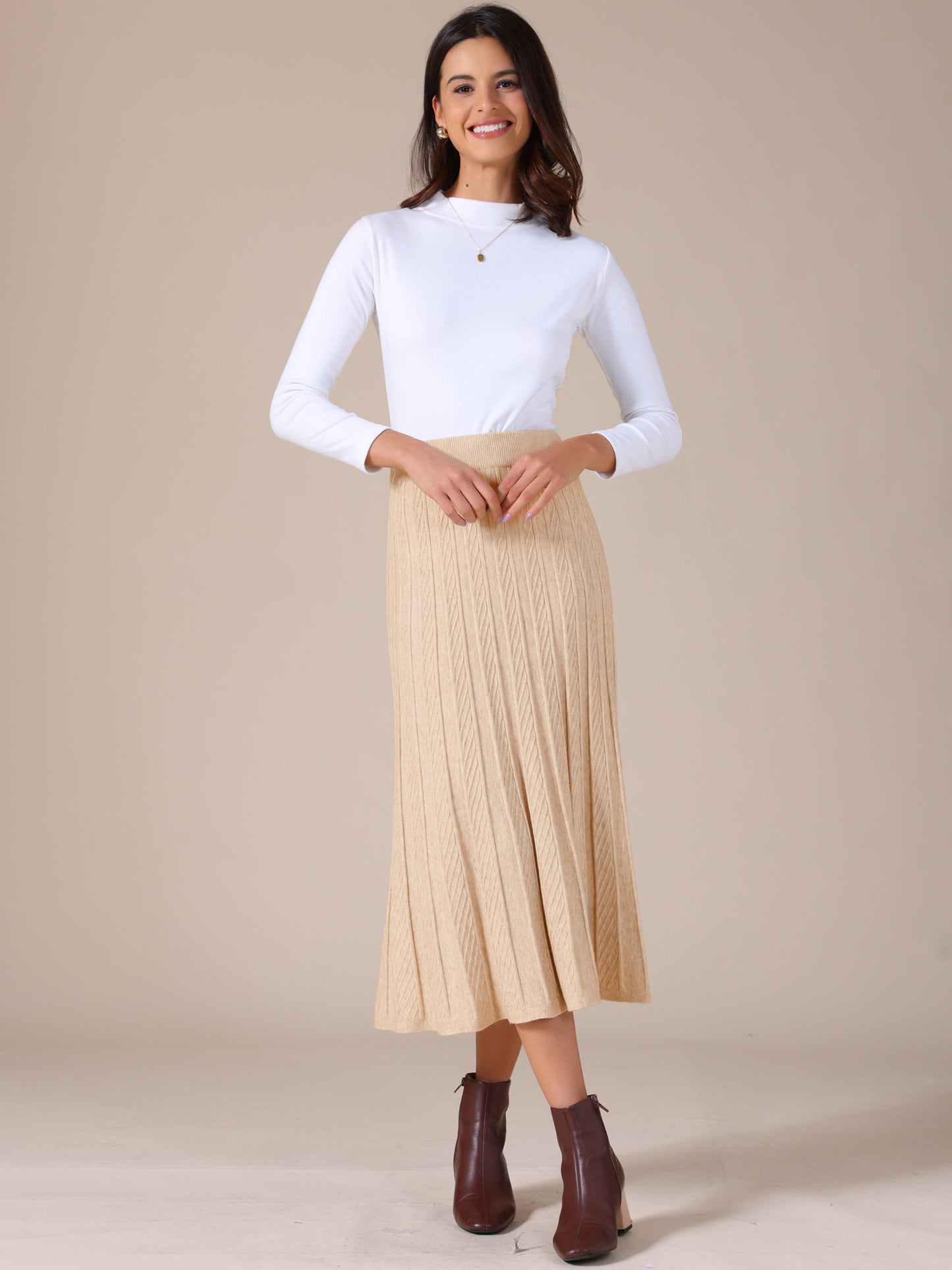 Women's High Waist A Line Knit Midi Skirt