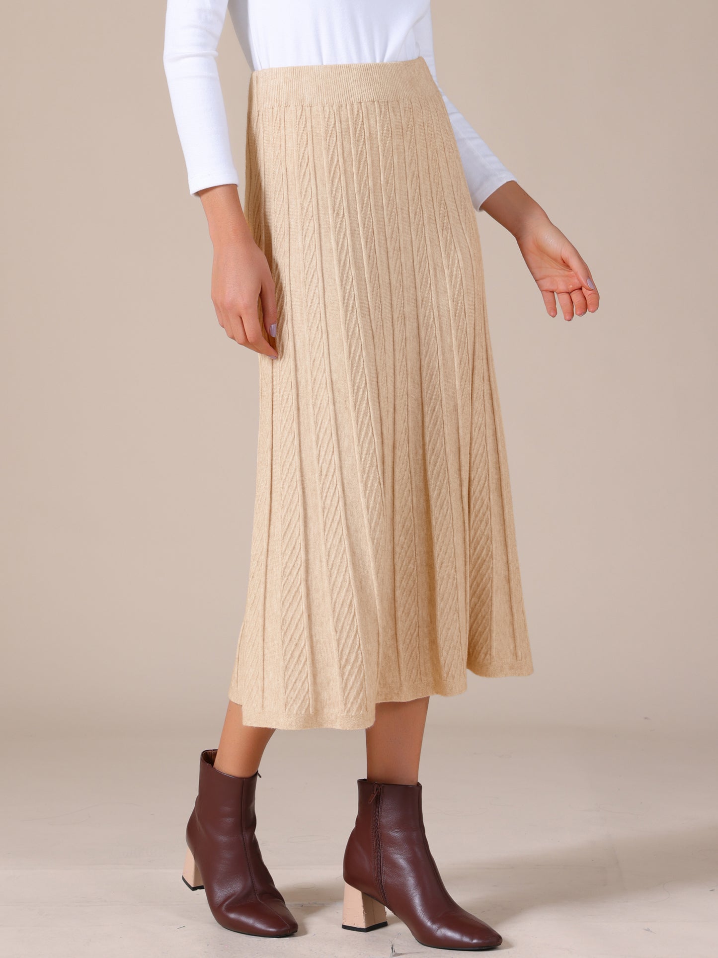 Women's High Waist A Line Knit Midi Skirt