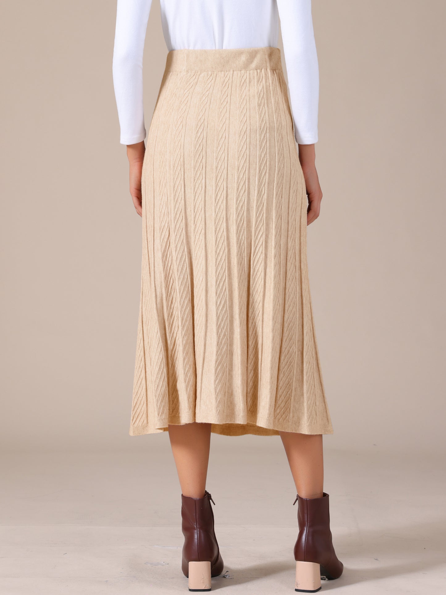 Women's High Waist A Line Knit Midi Skirt