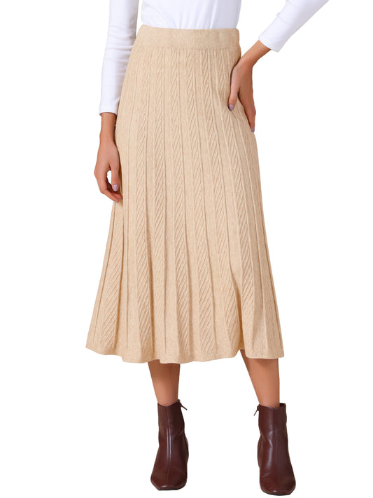 Women's High Waist A Line Knit Midi Skirt