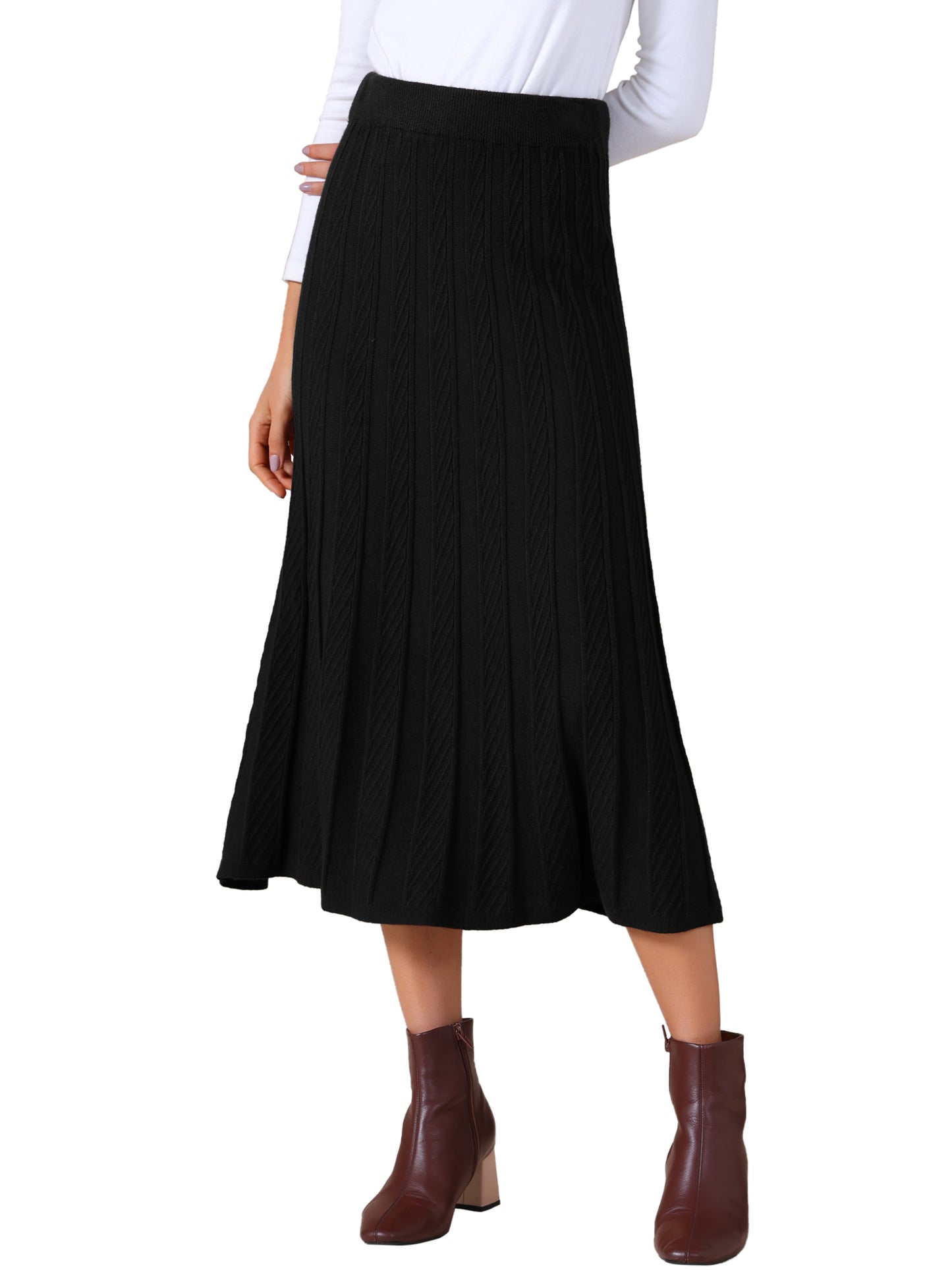 Women's High Waist A Line Knit Midi Skirt