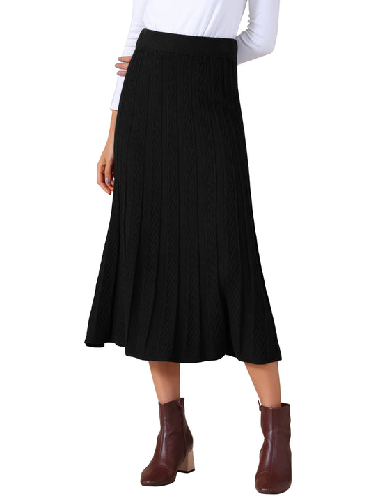 Women's High Waist A Line Knit Midi Skirt