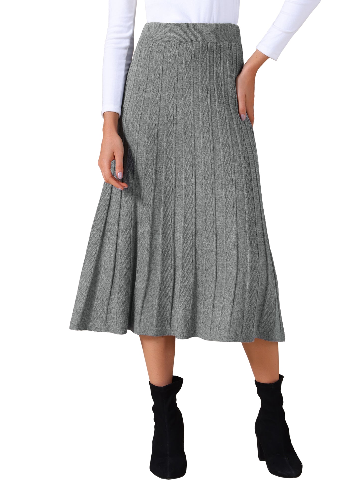 Women's High Waist A Line Knit Midi Skirt