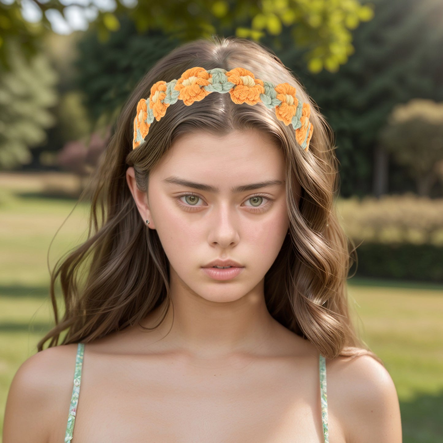 Hand-woven Stretch Headbands for Women Orange Green 1 Pc