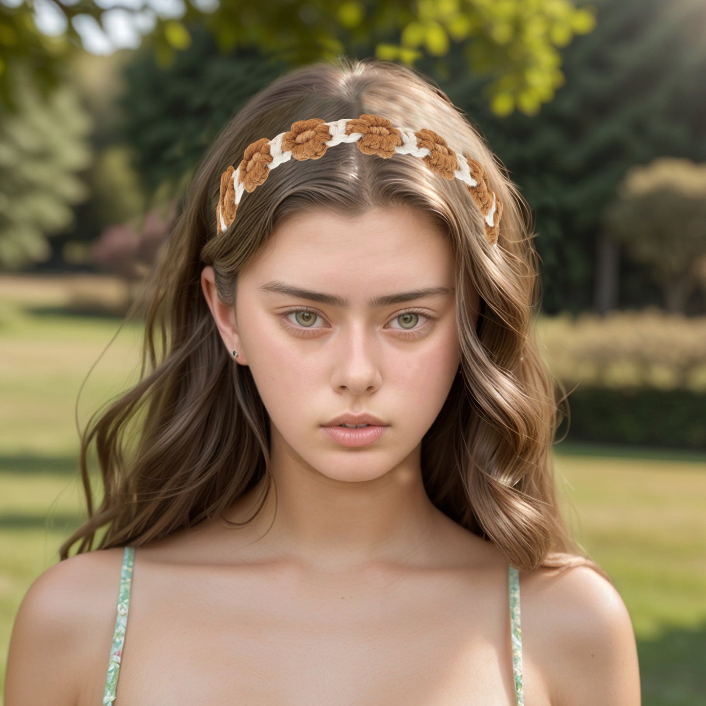 Hand-woven Stretch Headbands for Women Dark Brown White 1 Pc