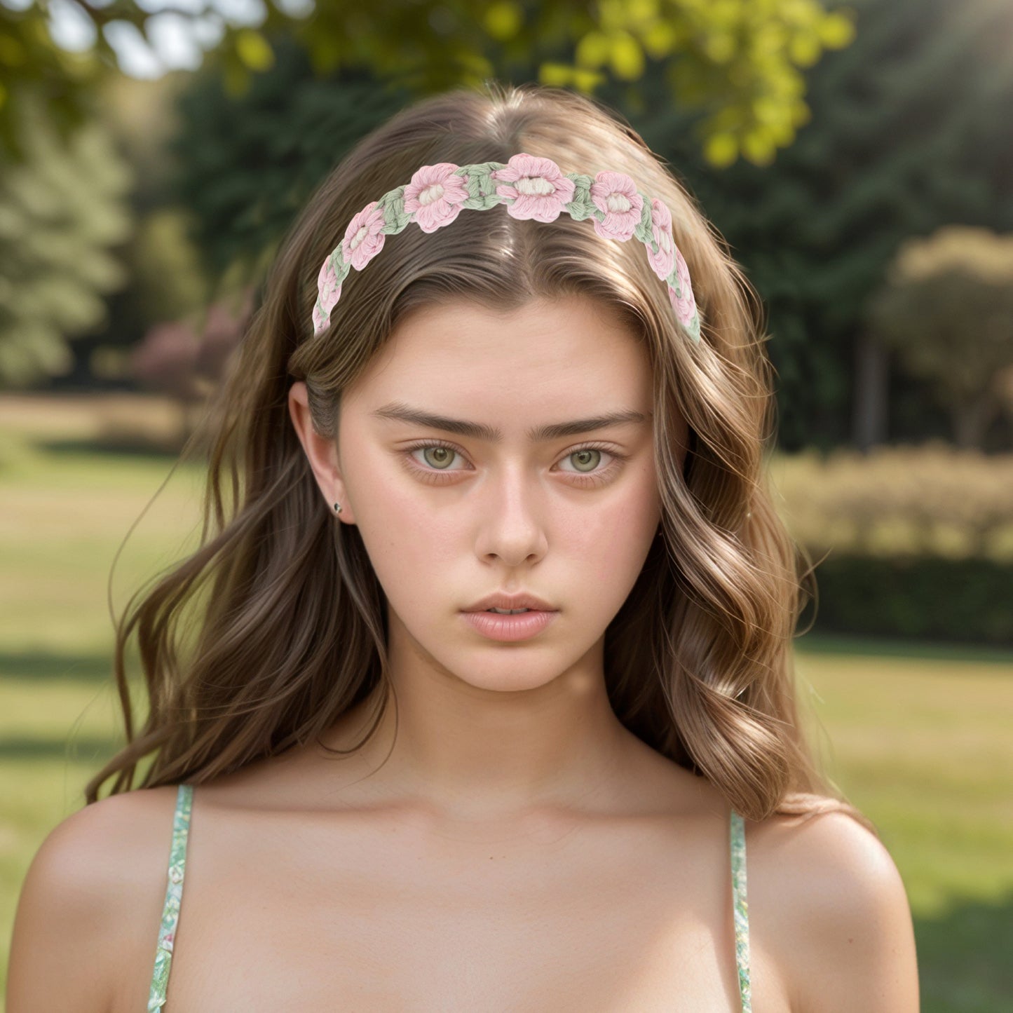 Hand-woven Stretch Headbands for Women Pink Green 1 Pc