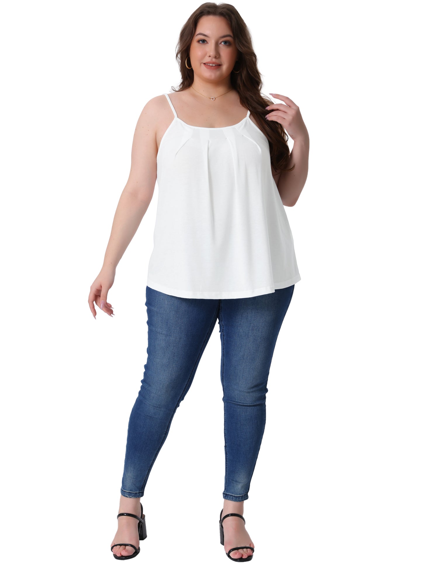 Women Plus Size Summer Tank Top Pleated Sleeveless Cami Loose Fit Casual Camisole