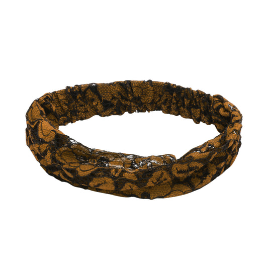 Diadema ancha hueca de encaje para mujer, color café, 1 pieza