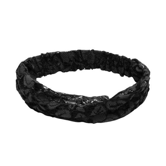Diadema ancha hueca de encaje para mujer, color negro, 1 unidad