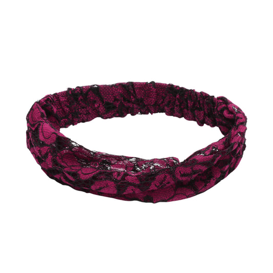 Diadema ancha hueca de encaje para mujer, color rojo vino, 1 pieza