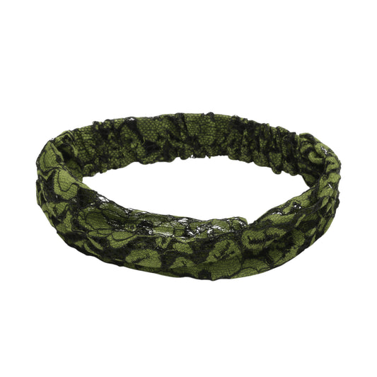 Diadema ancha hueca de encaje para mujer, color verde negruzco, 1 unidad