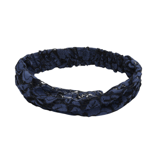 Diadema ancha hueca de encaje para mujer azul marino 1 pieza