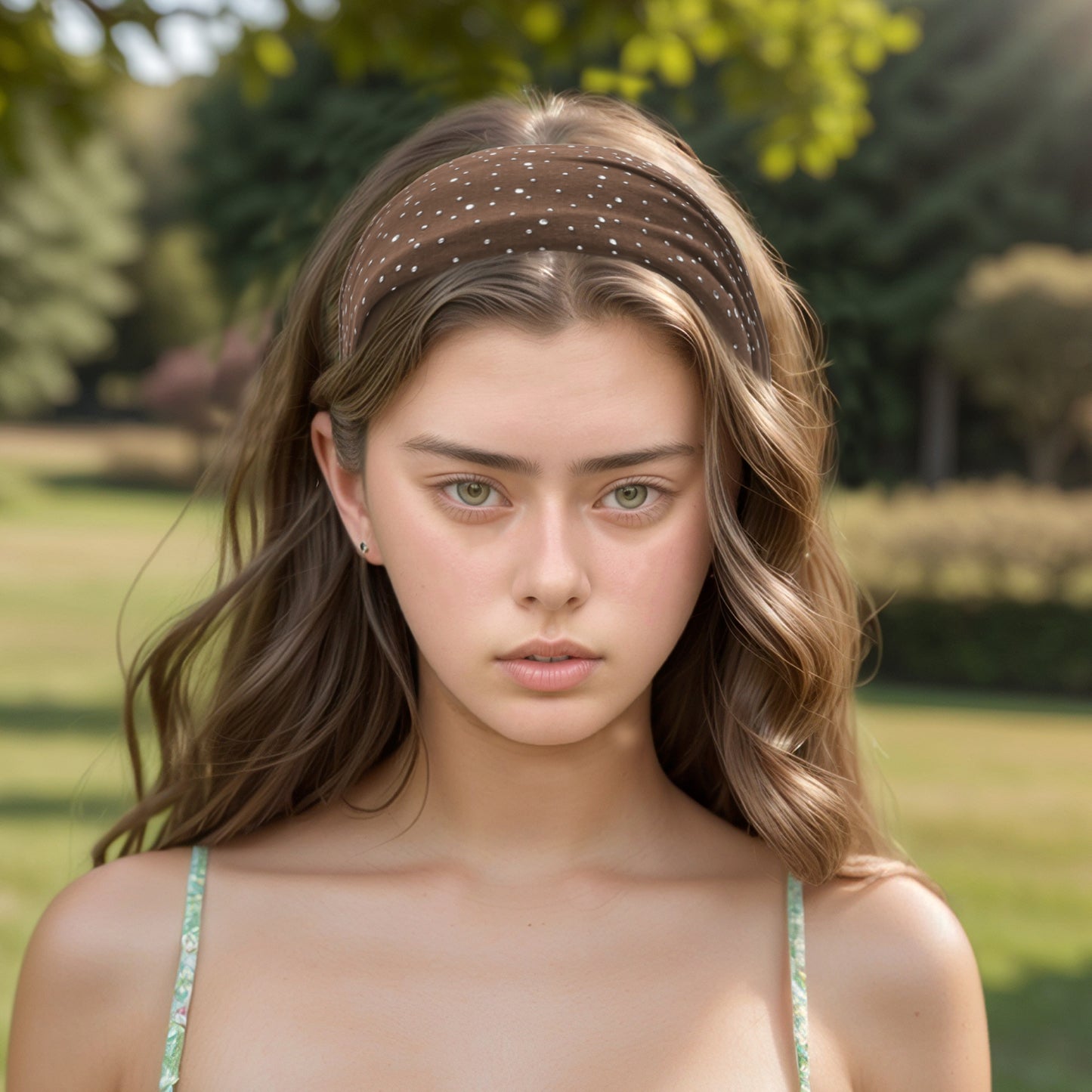 Diadema ancha de encaje con diamantes de imitación para mujer, color café, 1 pieza