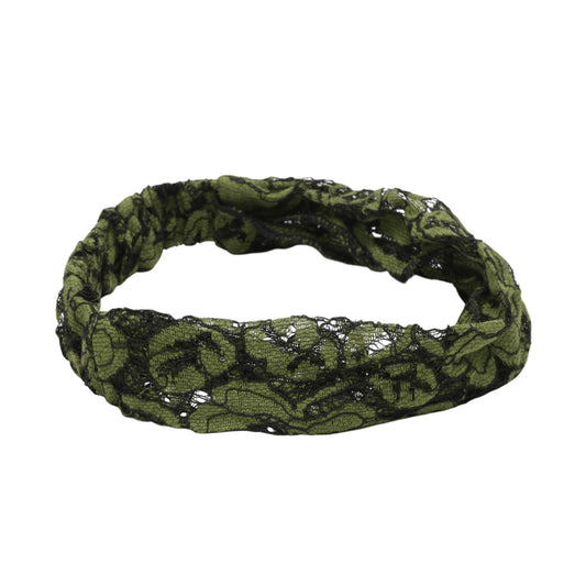 Diadema ancha de encaje Lotus para mujer, color verde, 1 unidad