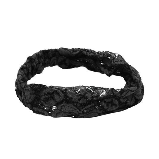 Diadema ancha de encaje Lotus para mujer, color negro, 1 unidad