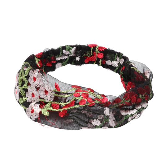 Diadema ancha de encaje con flores de uva para mujer, color café y negro, 1 unidad