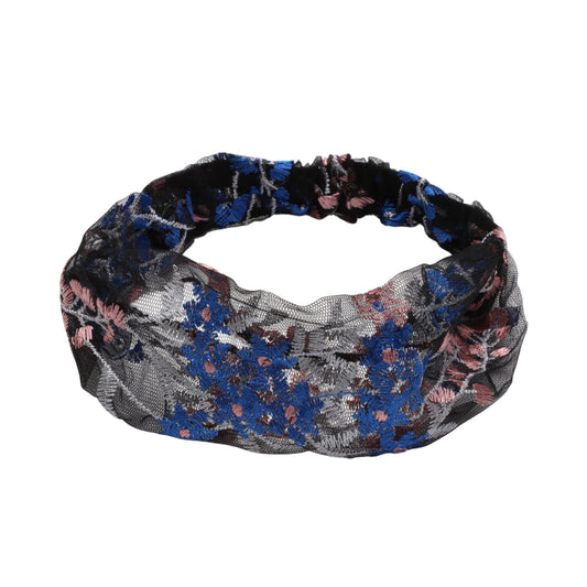 Diadema ancha de encaje con flores de uva para mujer, azul oscuro, 1 unidad