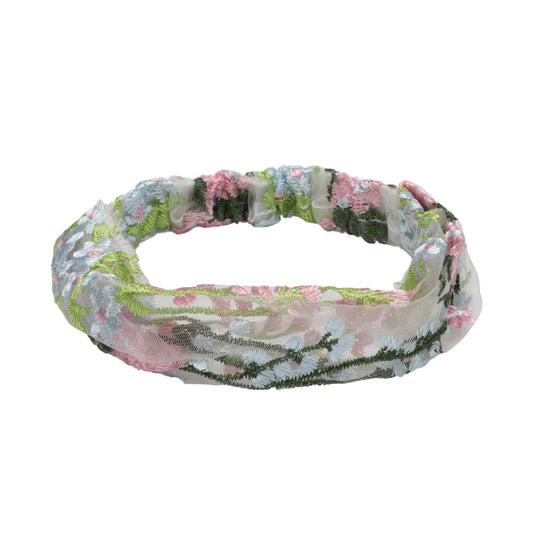 Diadema ancha de encaje con flores de uva para mujer, azul claro, 1 unidad