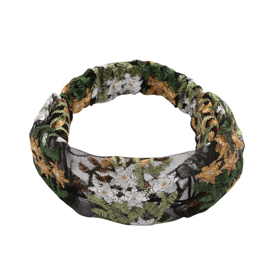 Diadema ancha de encaje con flores de uva para mujer, color negro champán, 1 unidad