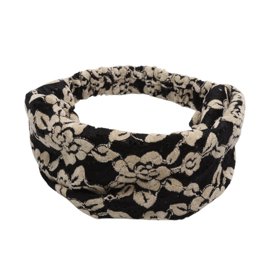 Diadema ancha de tela con rosas vintage, color negro, 1 unidad