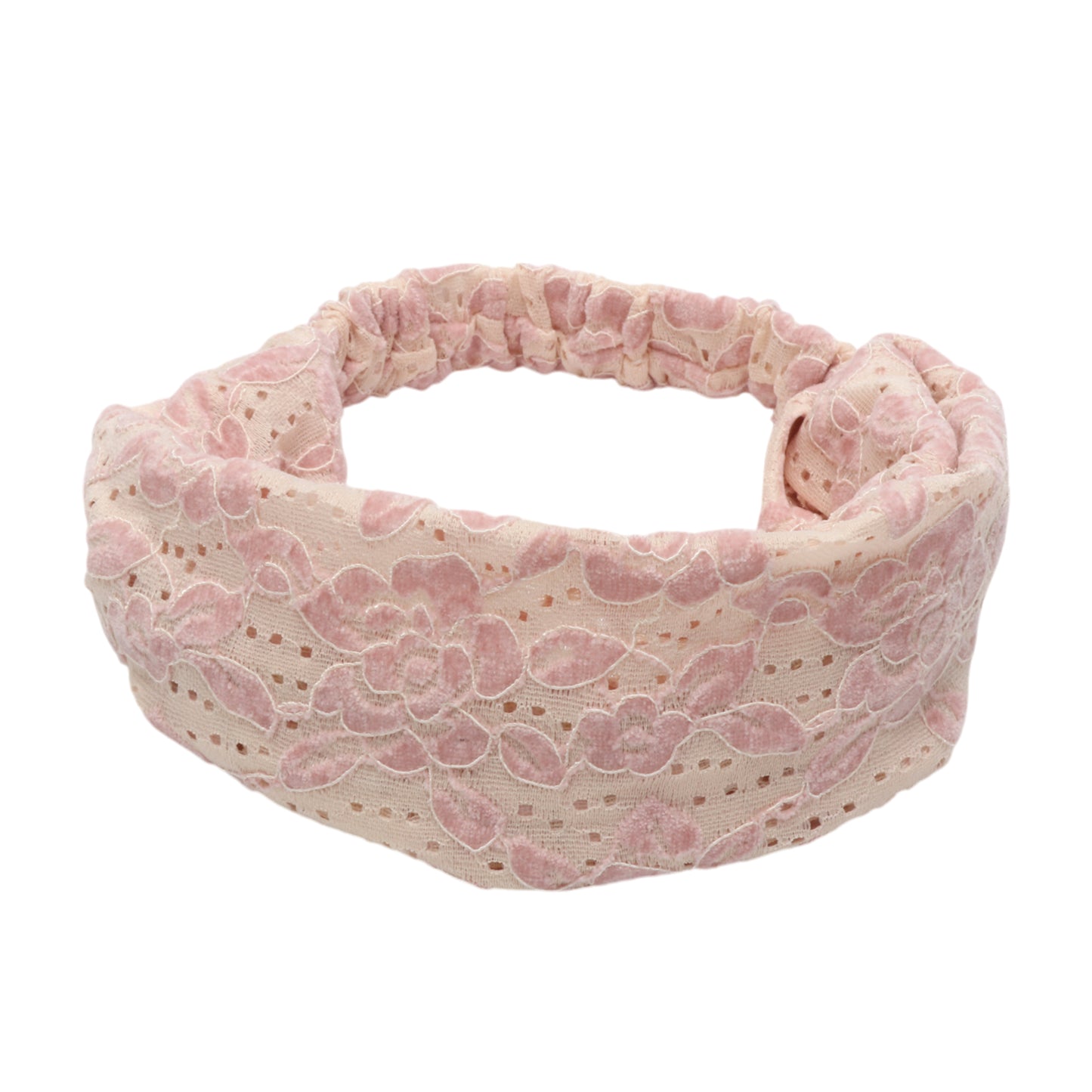 Diadema ancha de tela con rosas vintage, rosa, 1 unidad