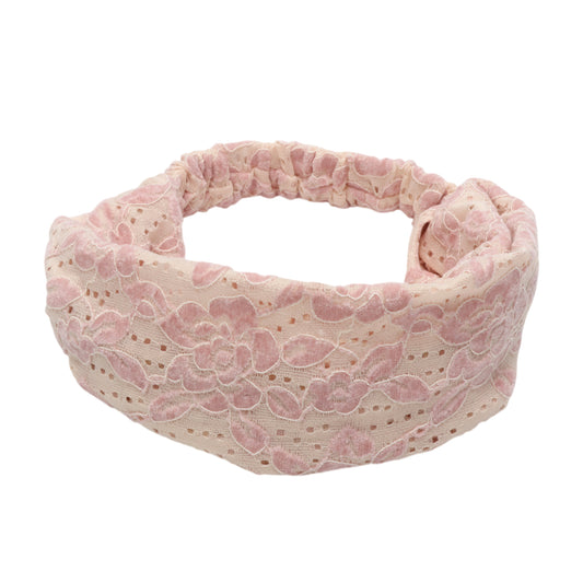 Diadema ancha de tela con rosas vintage, rosa, 1 unidad