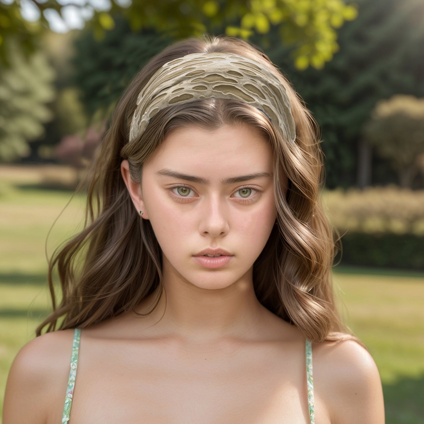 Diadema ancha rasgada para mujer color caqui, 1 pieza