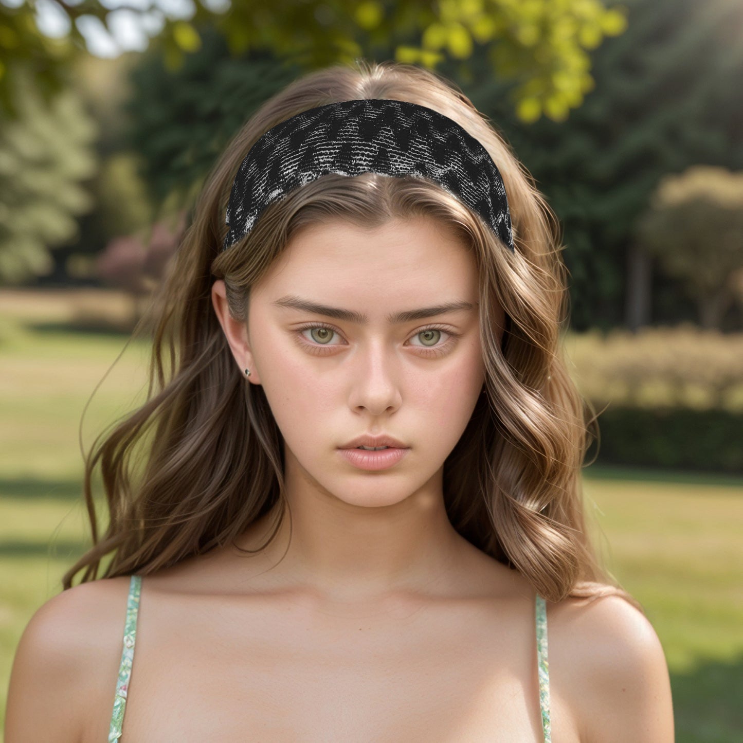 Diadema ancha de encaje con estampado de ondas para mujer, color negro, 1 unidad