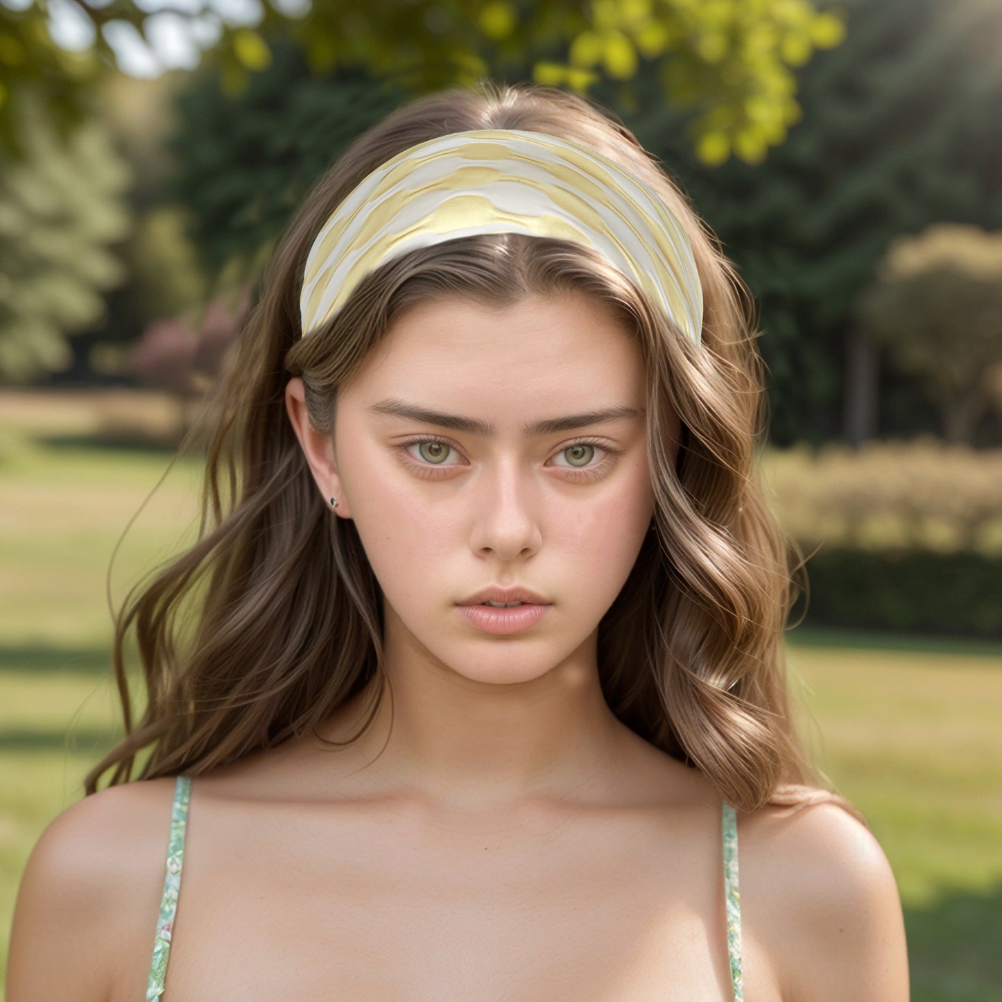 Diadema ancha de tela con bloques de color para mujer, color amarillo claro, 1 unidad