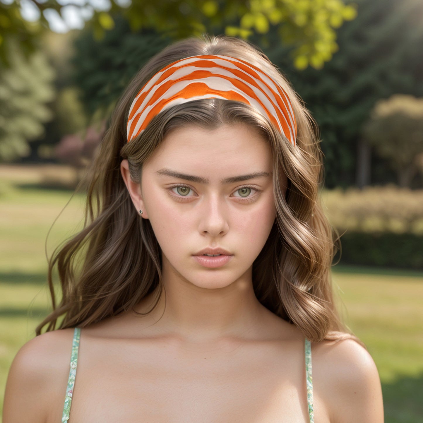 Diadema ancha de tela con bloques de color para mujer, color naranja, 1 unidad