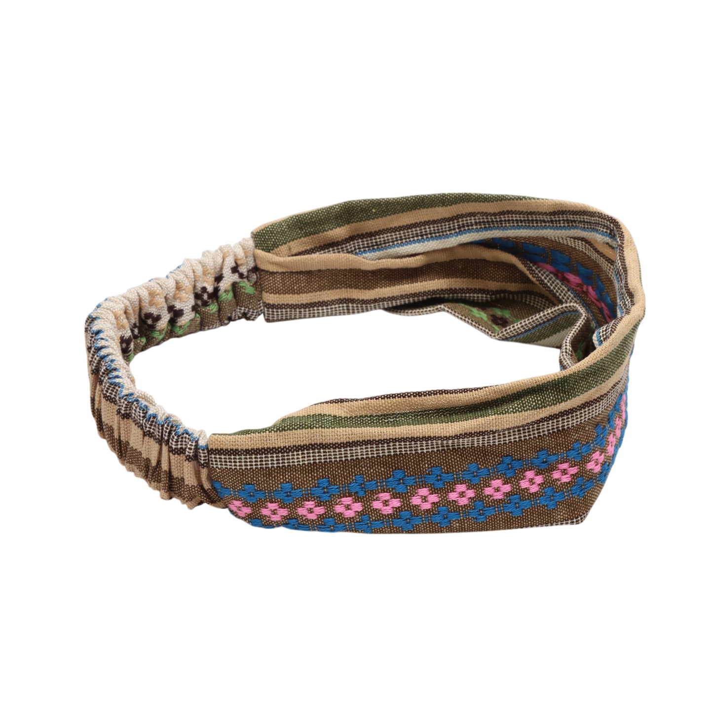 Ethnic Style Ethnic Style Stripes Wide Headband for Women, Brown Green 1 Pc