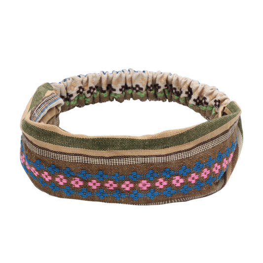 Ethnic Style Ethnic Style Stripes Wide Headband for Women, Brown Green 1 Pc