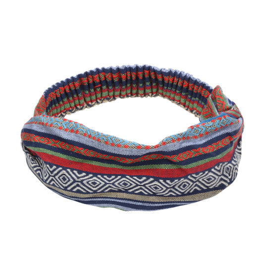 Diadema ancha de rayas de estilo étnico para mujer, color azul, 1 pieza