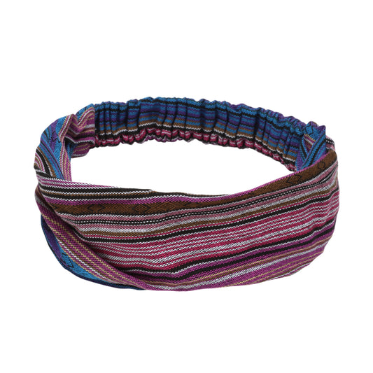 Ethnic Style Stripes Wide Headband for Women, Blue Pink 1 Pc