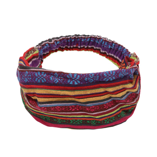 Ethnic Style Stripes Wide Headband for Women, Orange Red 1 Pc