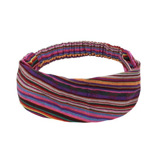 Ethnic Style Stripes Wide Headband for Women, Rose Red Purple 1 Pc