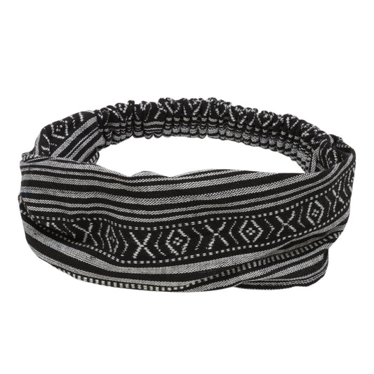 Ethnic Style Stripes Wide Headband for Women, Black White 1 Pc