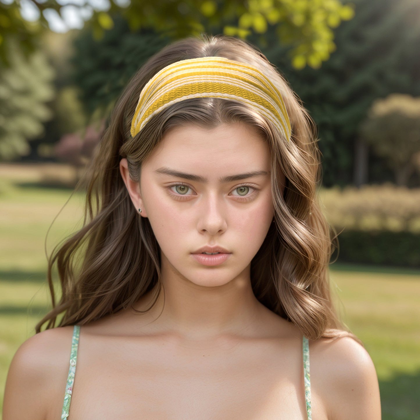 Stripes Stretch Fabric Wide Headband for Women Yellow 1 Pc