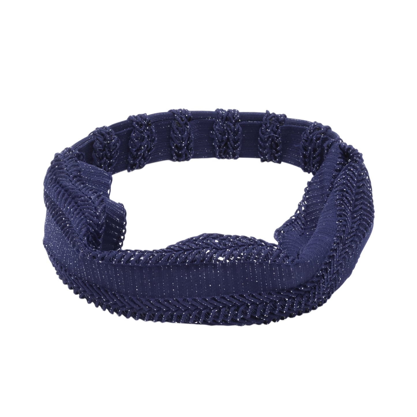 Knitted Hollow Wide Headband for Women Navy Blue 1 Pc