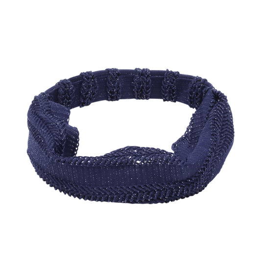 Knitted Hollow Wide Headband for Women Navy Blue 1 Pc