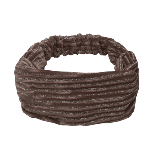 Horizontal Stripes Wide Fabric Headband for Women Coffee Color 1 Pc