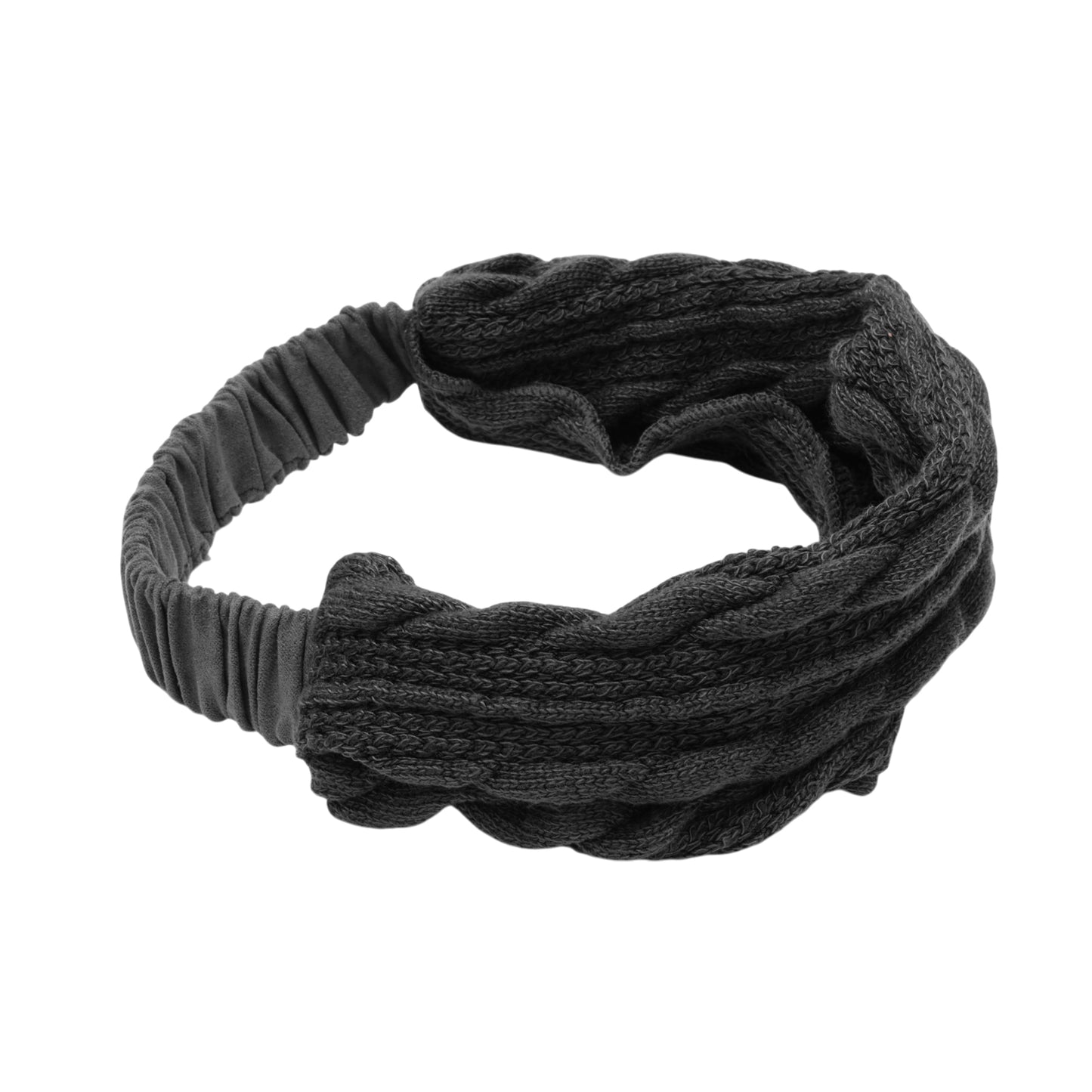 Cable Knitted Wide Headband for Women, Black 1 Pc