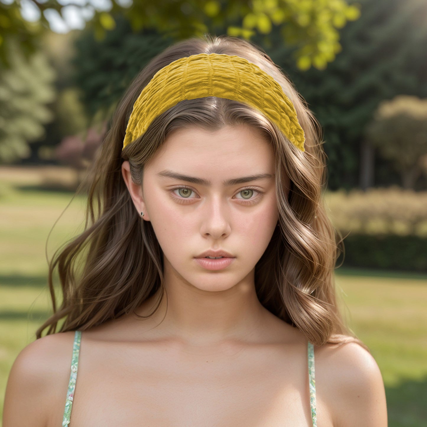 Elastic Texture Wide Headband for Women Yellow 1 Pc