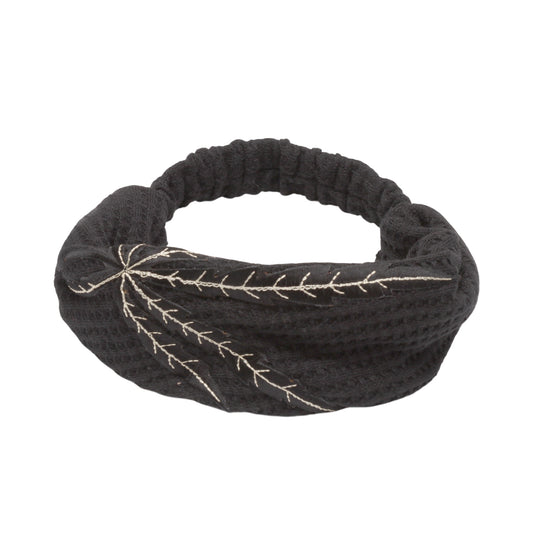 Diadema ancha con estampado de hojas para mujer, color negro, 1 unidad