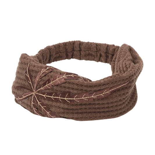 Diadema ancha con estampado de hojas para mujer, color café, 1 unidad